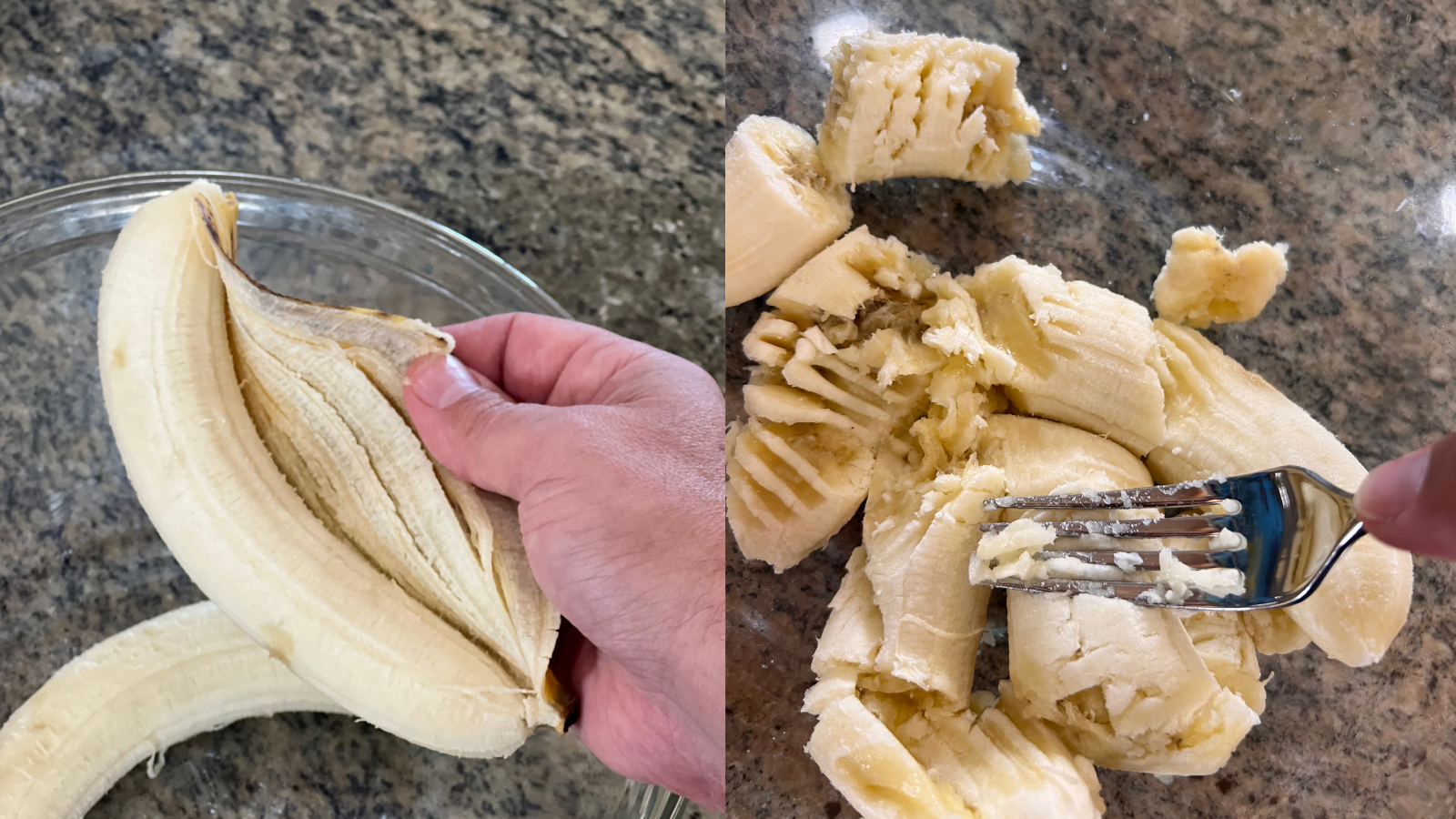 Peeling and mashing bananas