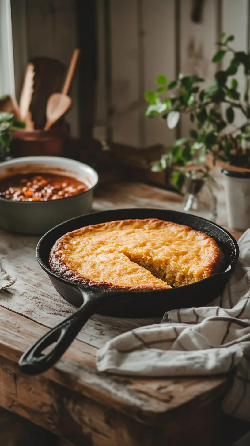 rustic 3 ingredient cornbread on a farmhouse kitchen table