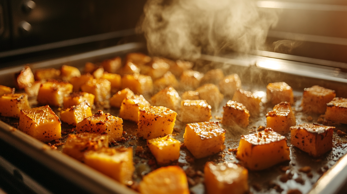 butternut squash roasting in the oven