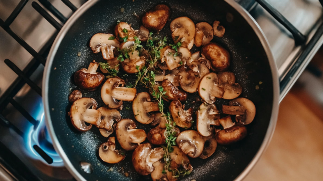 mushrooms being sauteed