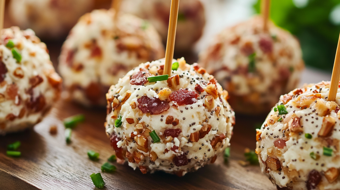 bacon poppyseed, and chive cheese ball