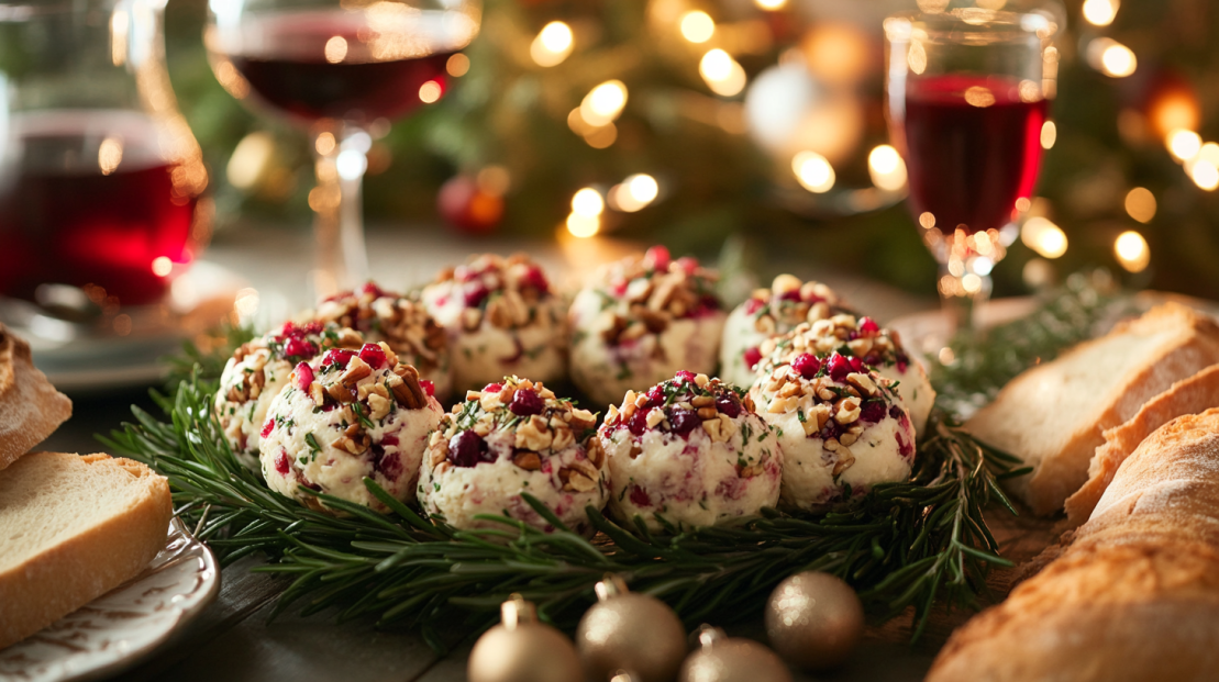 cranberry-pecan and pomegranate seed cheese balls