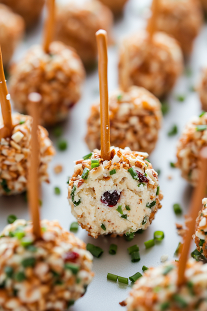 mini cheese ball bites arranged neatly on a serving tray