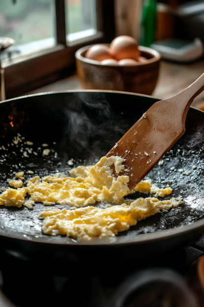 eggs are being cooked in a wok
