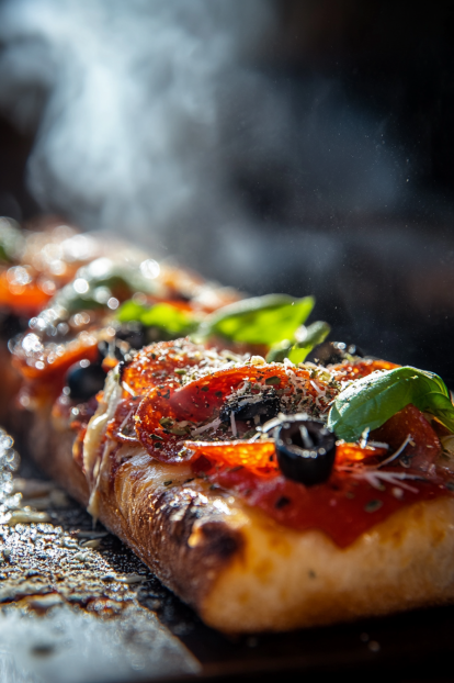 macro shot of italian pizza bread