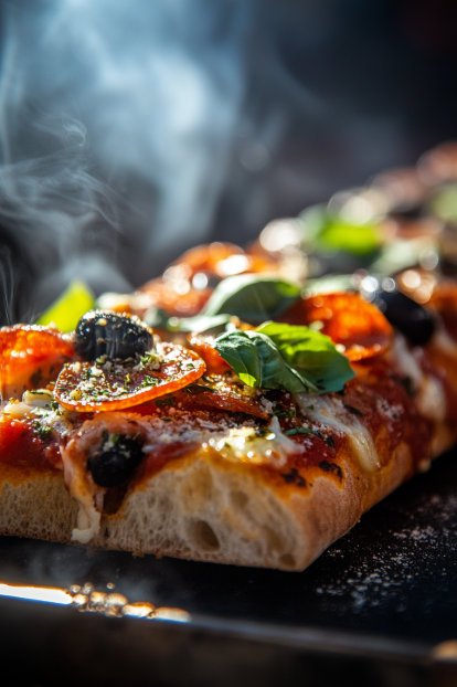 stunning macro shot of Italian pizza bread fresh out of the oven