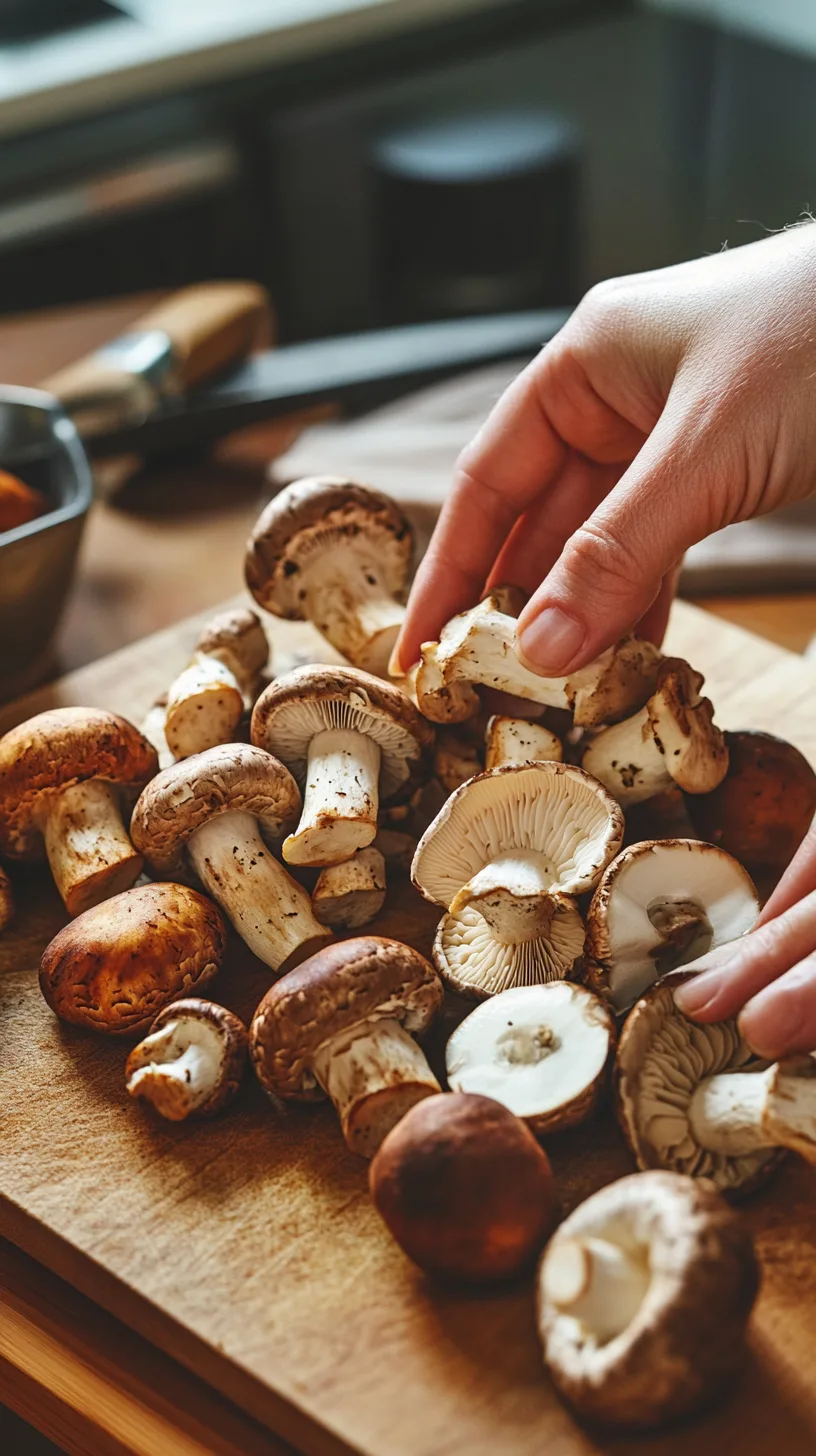 fresh mushrooms on a wooden cutting board