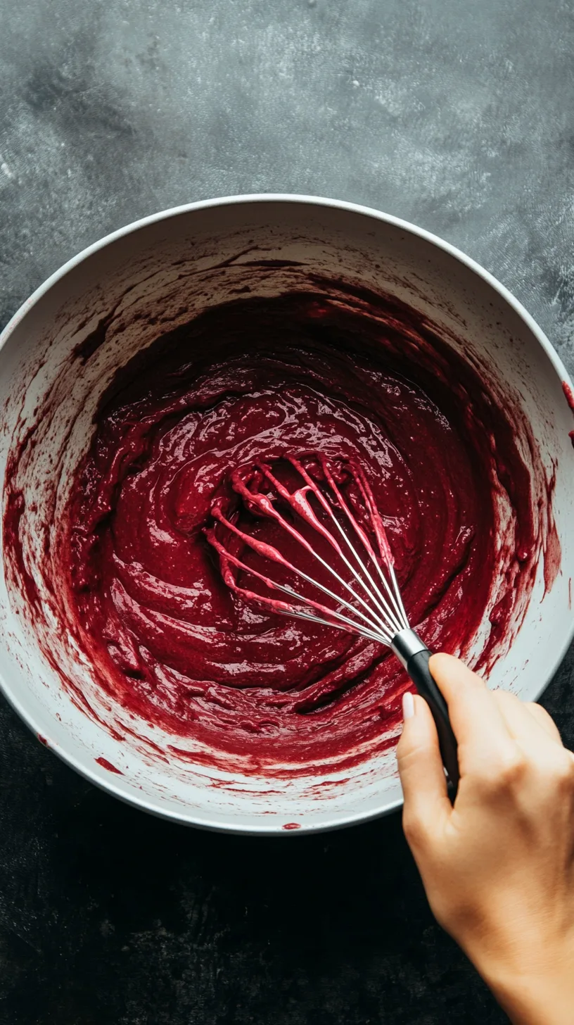 mixing the red velvet pancake batter
