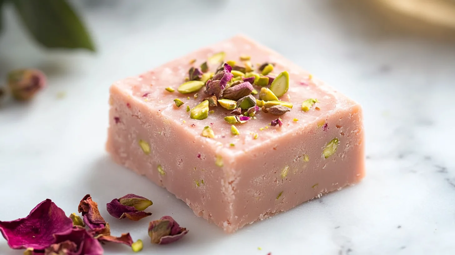 single square of rose petal fudge