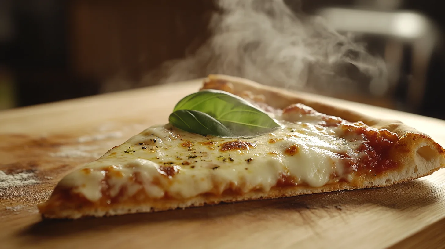 freshly baked pizza on a wooden cutting board
