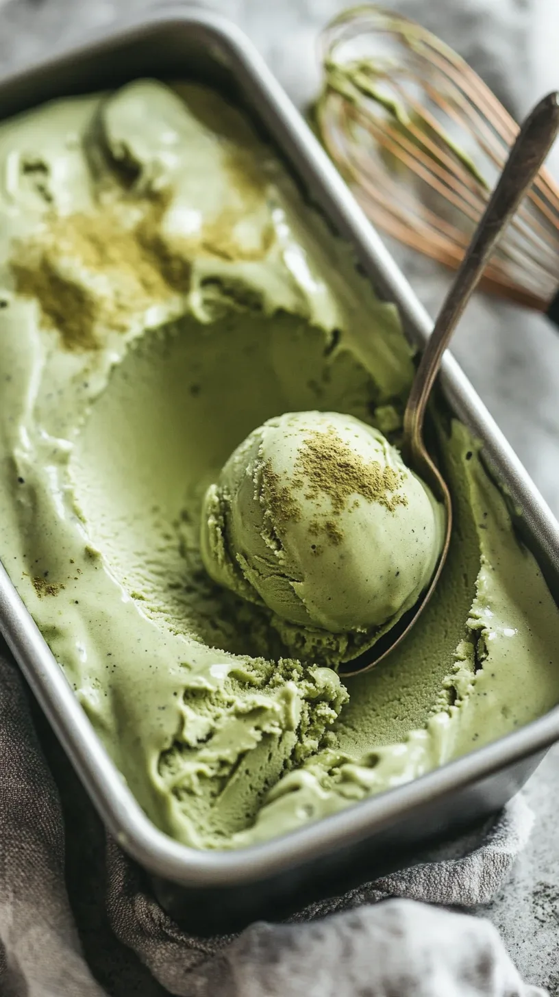 no-churn matcha ice cream in a loaf pan