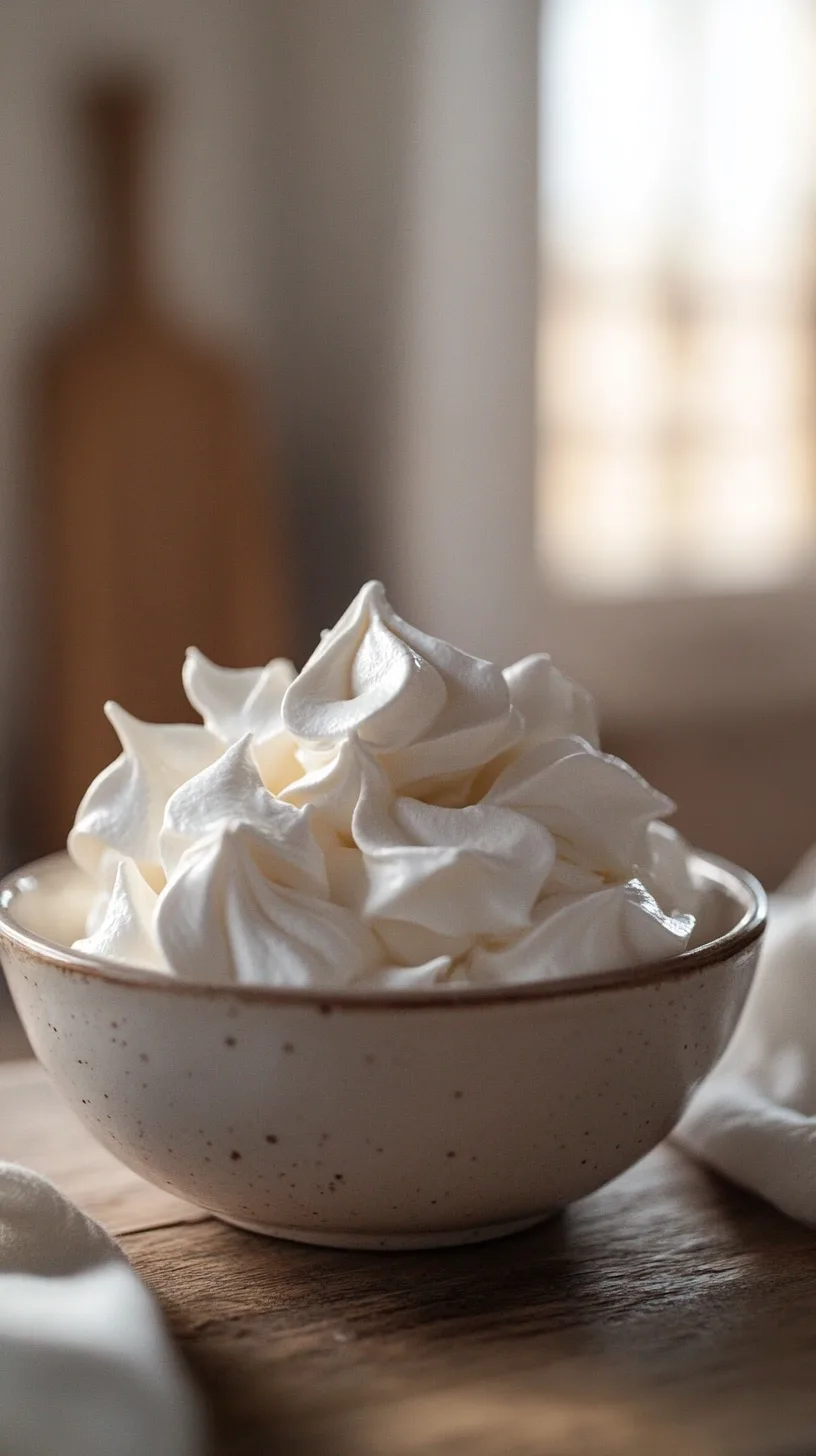 perfectly whipped Italian meringue piled high on a vintage ceramic bowl