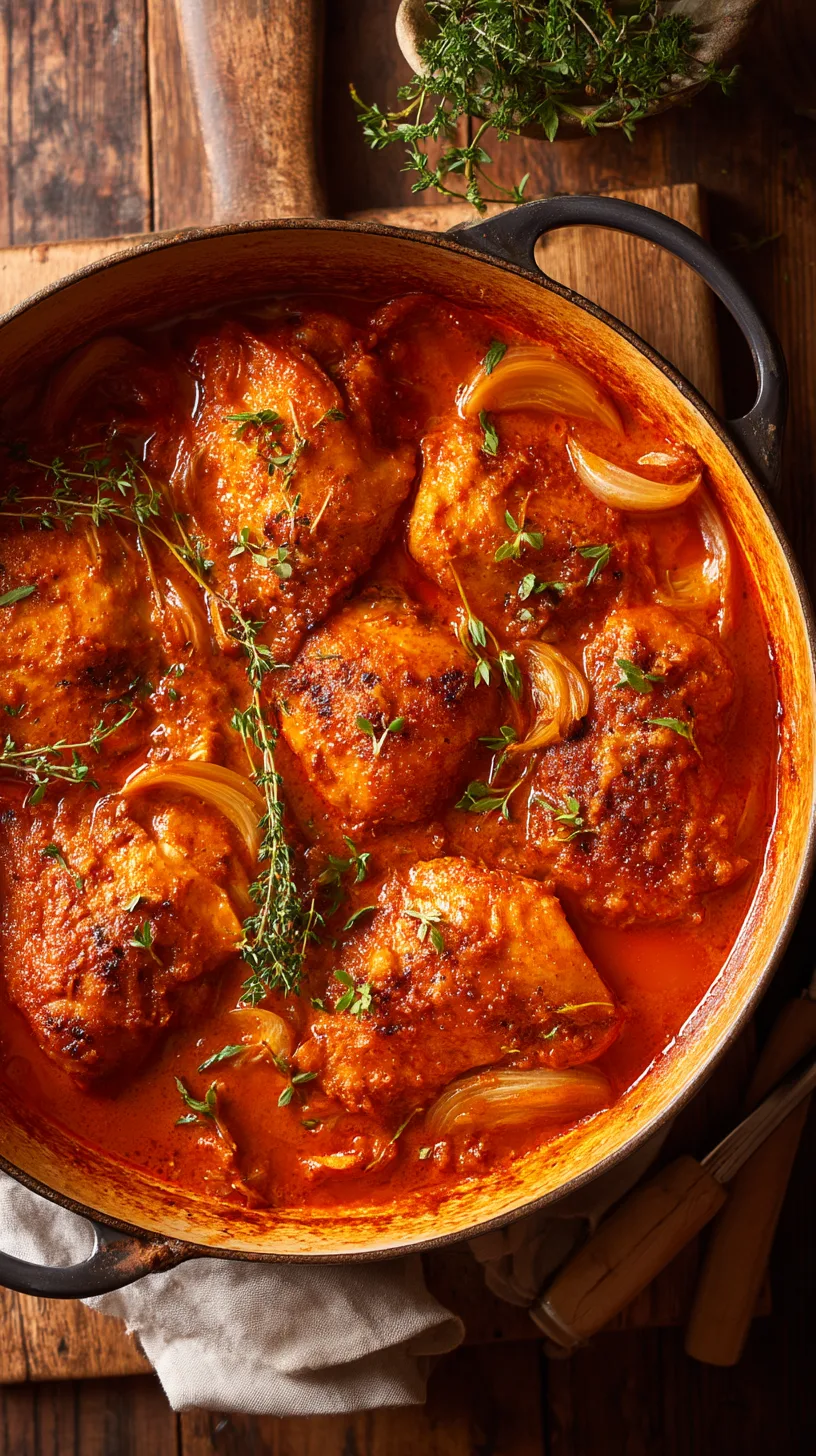 Dutch oven filled with homemade Chicken Paprikash
