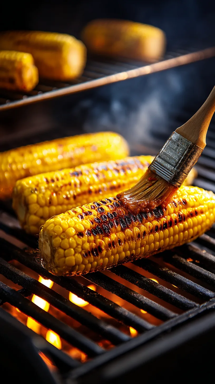 Firecracker grilled corn on the cob sizzling on a grill
