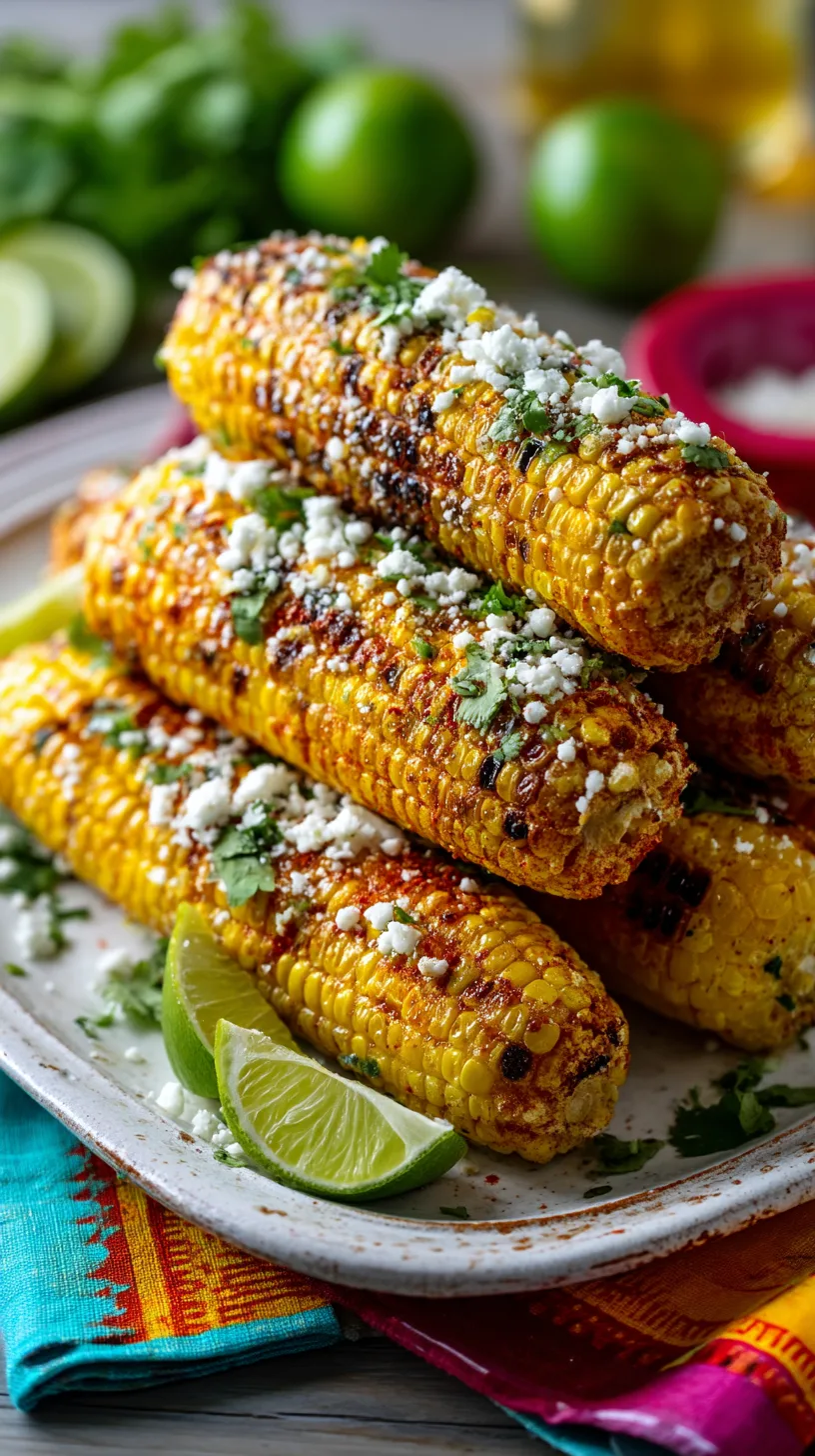 firecracker grilled corn stacked on a rustic white platter