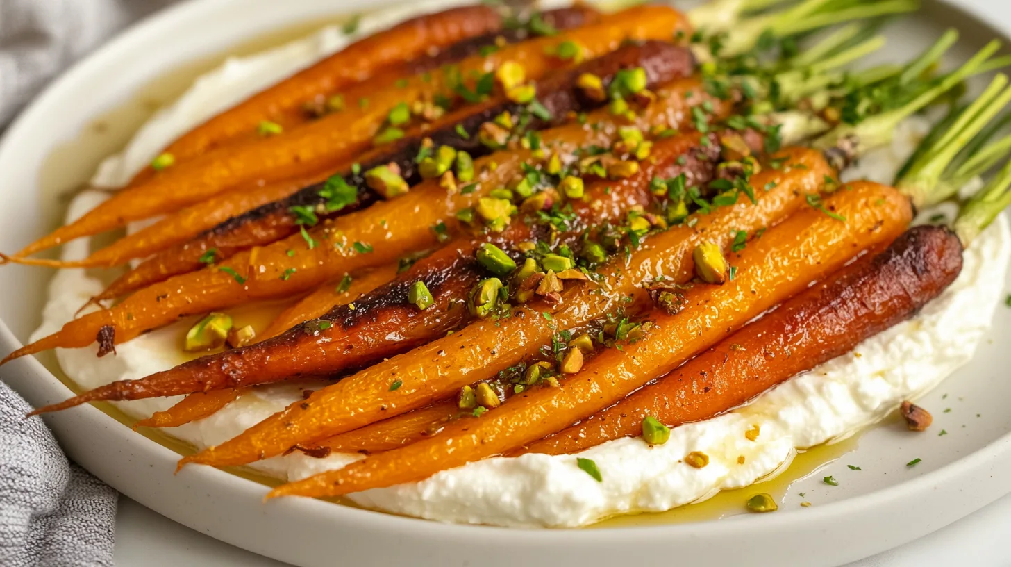 roasted baby heirloom carrots with green tops attached