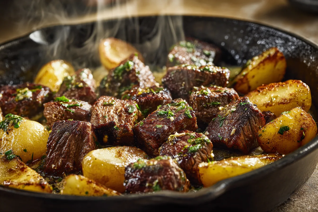 Garlic Butter Steak Bites and Crispy Potatoes