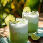 coconut matcha cooler with coconut-lime foam