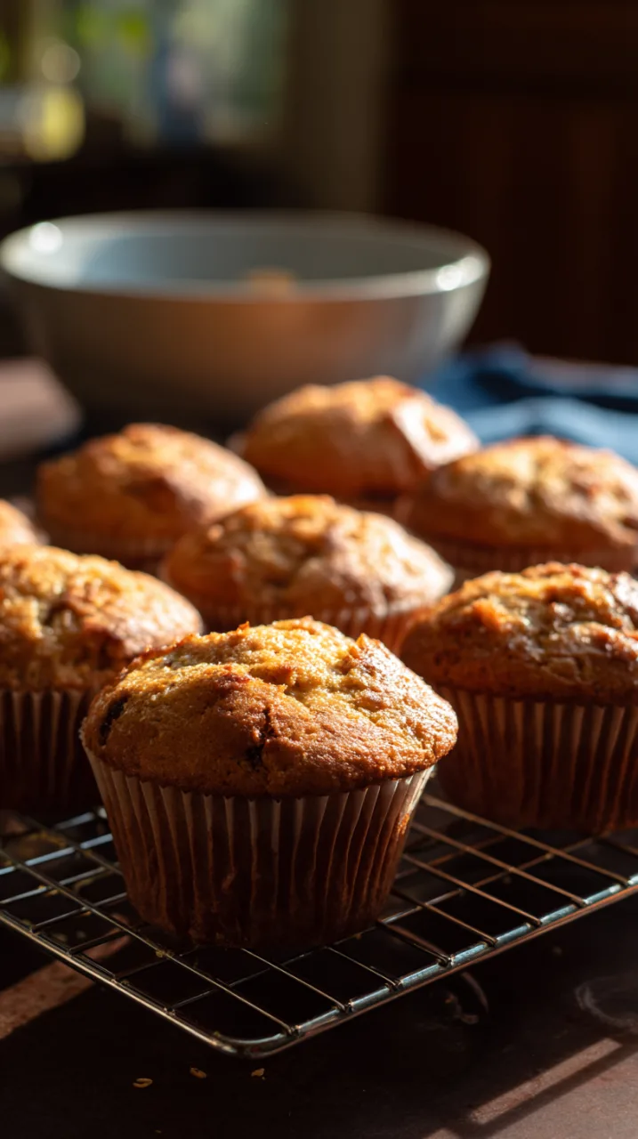freshly baked banana muffins on a cooling rack using flax egg as a substitute