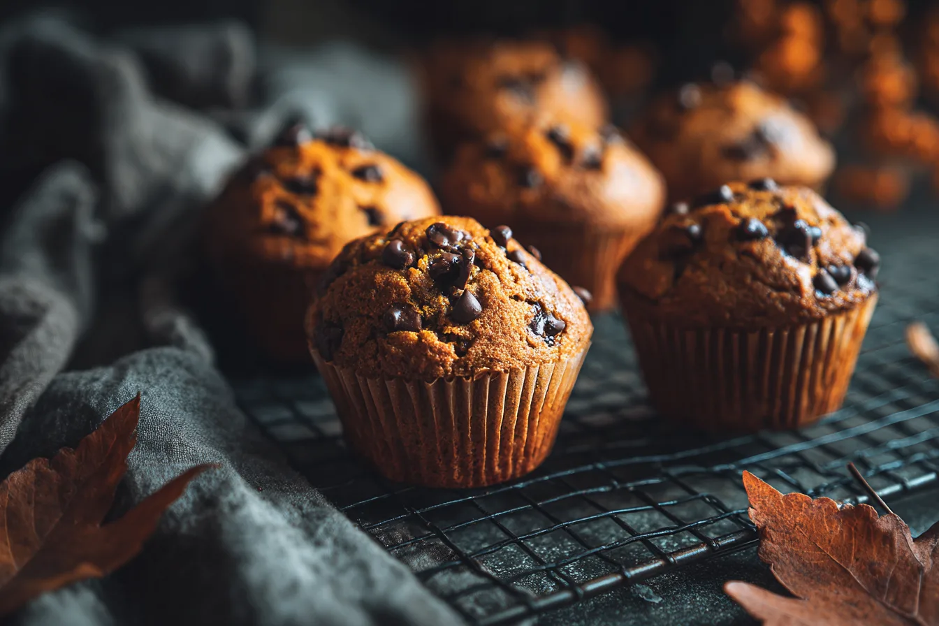 freshly baked pumpkin chocolate chip muffins