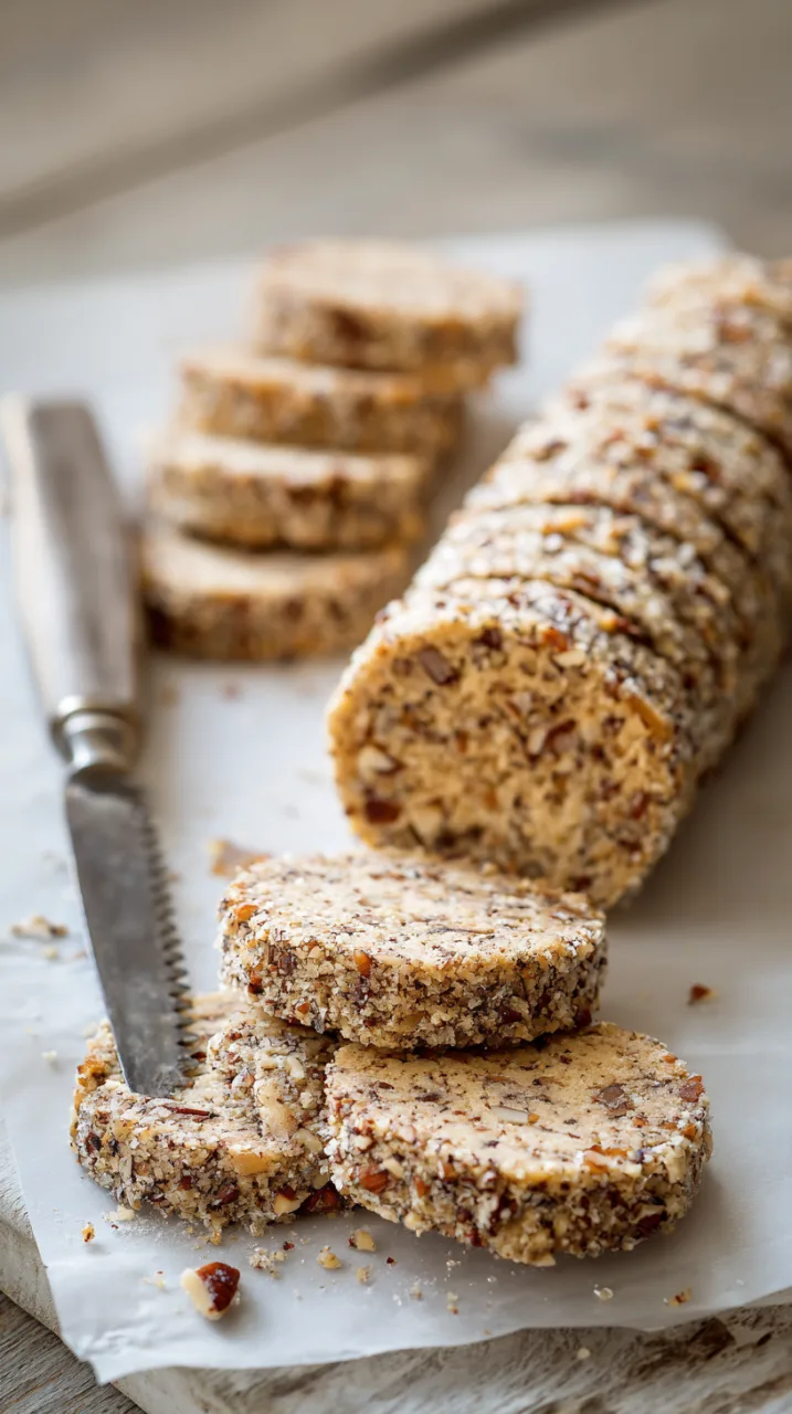 How To Slice Toasted Pecan Shortbread Log Into Even Rounds