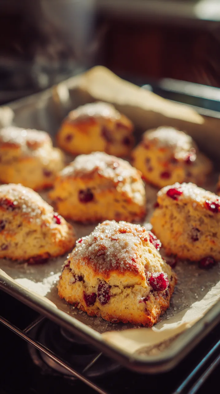 freshly baked cranberry orange scones just out of the oven