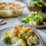 tidy scoop of cheesy broccoli cauliflower casserole
