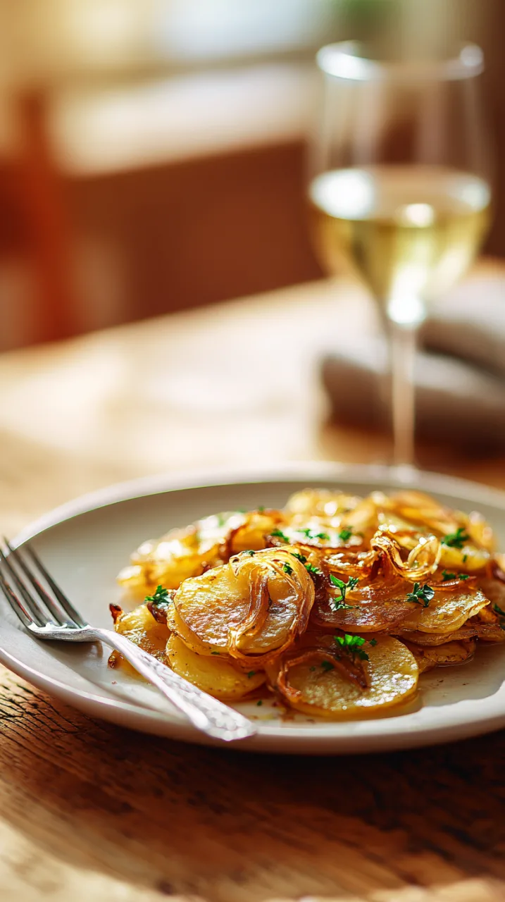 Plated serving of Lyonnaise potatoes
