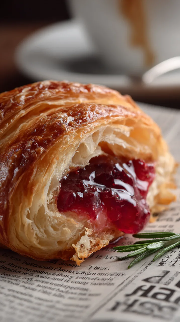 croissant half with jam melting into layers