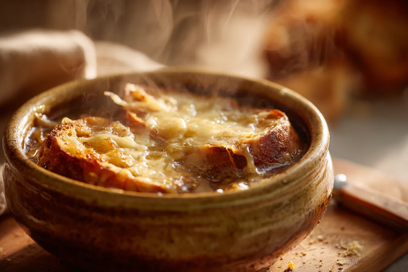 bowl of french onion soup from scratch