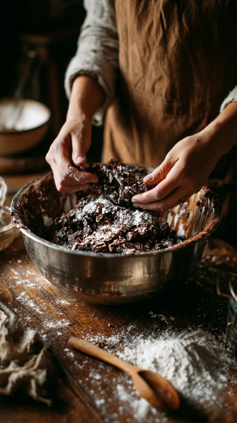 hands folding thick peppermint chocolate crinkle cookie dough