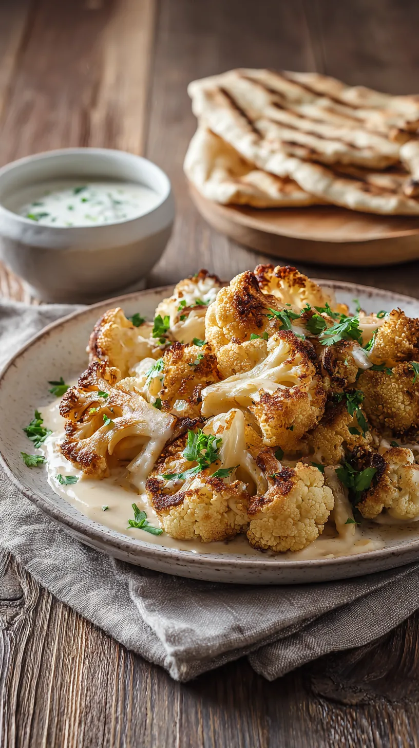Plated crispy roasted cauliflower