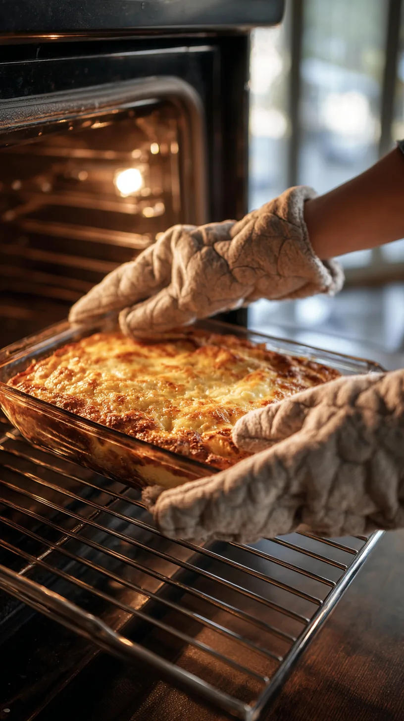 baked breakfast casserole in a glass 9x13 dish