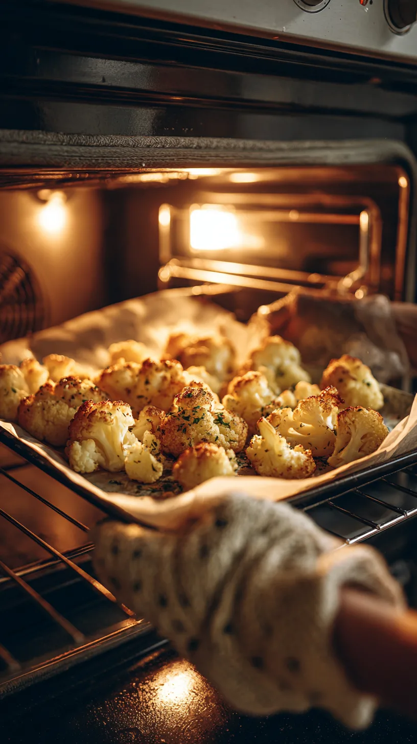 oven with cauliflower roasting