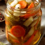 authentic Mexican escabeche in a clear glass jar