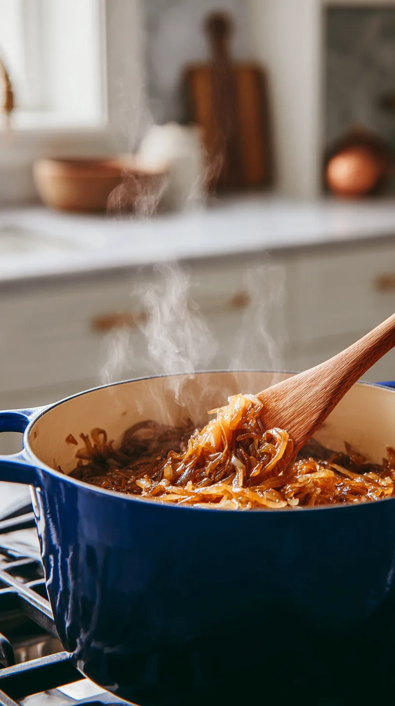 deep golden caramelizing onions being deglazed