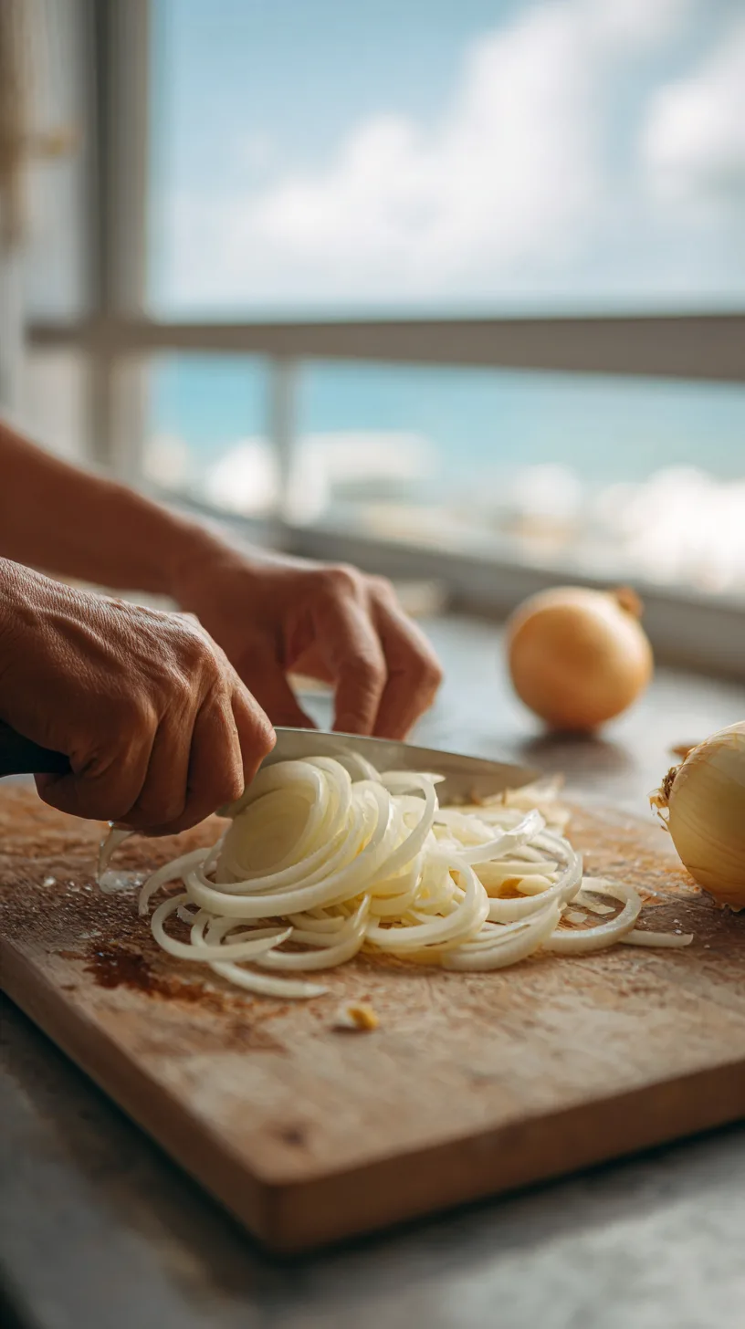 slicing a large yellow onion
