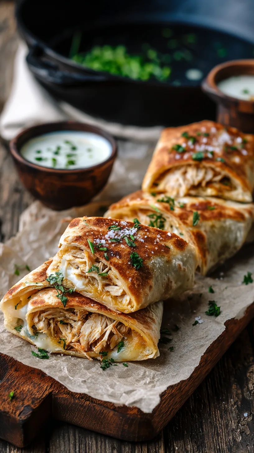 cheesy garlic chicken wraps sliced diagonally and arranged