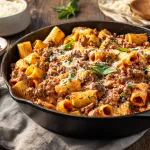 creamy Italian sausage rigatoni pasta dish